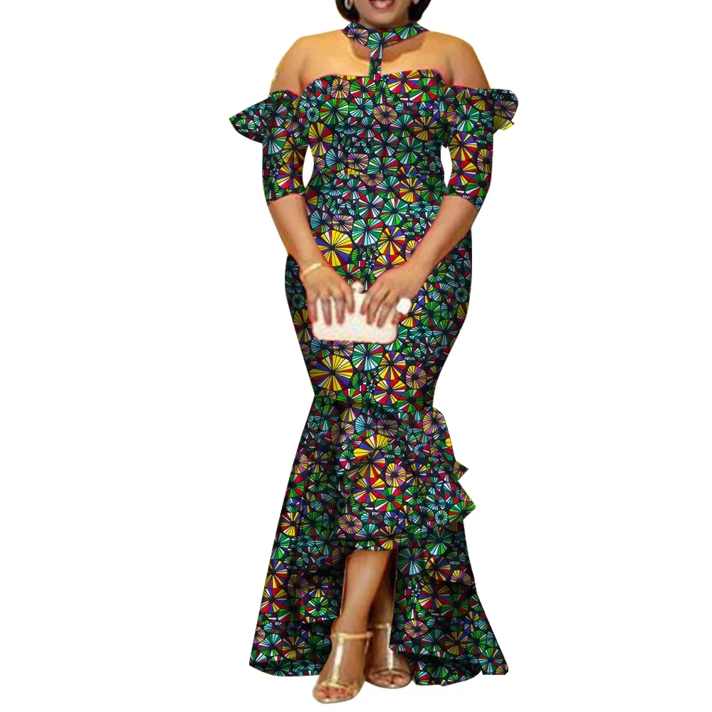 African Dresses for Women Print Half Sleeve Long Dresses Vestidos Bazin African Ankara Party Dresses Women Clothing Wy3300