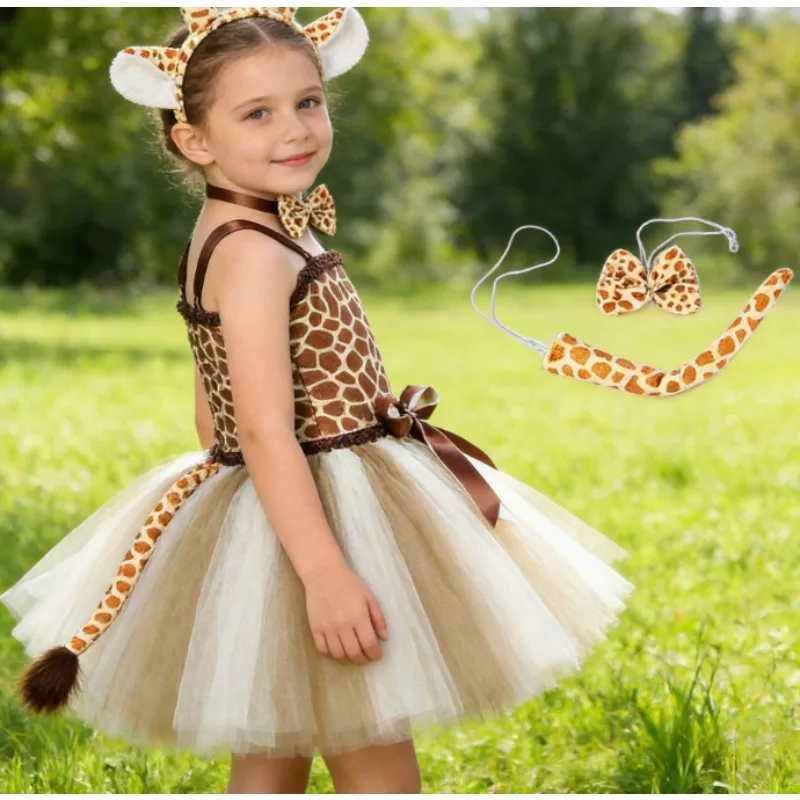

Kids Giraffe Dress Cartoon Animal Tulle Dress Christmas Holiday Party Stage Performance Costume