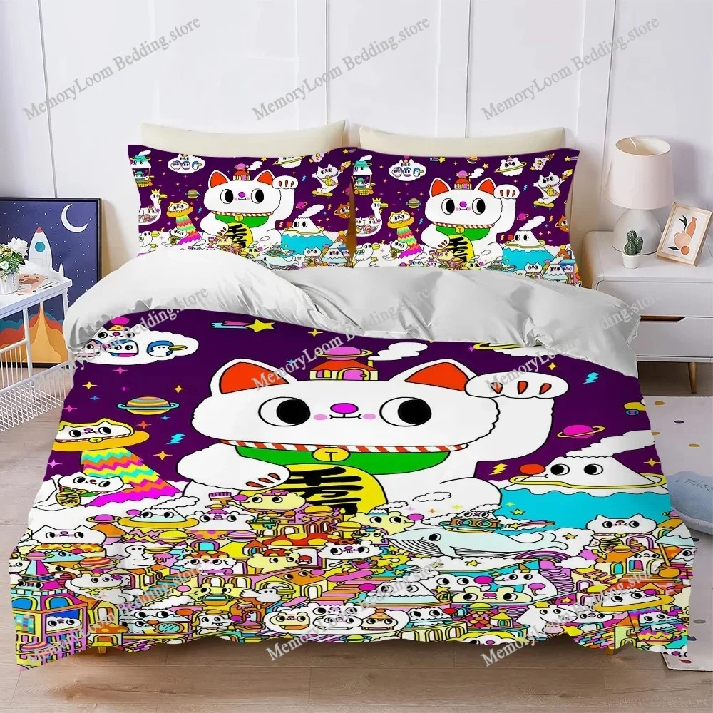 Japanese Style Lucky Cat Duvet Cover Set Home Style Bedding Soft Laundry Cotton Bed Four Seasons Student Dormitory Home Textile7