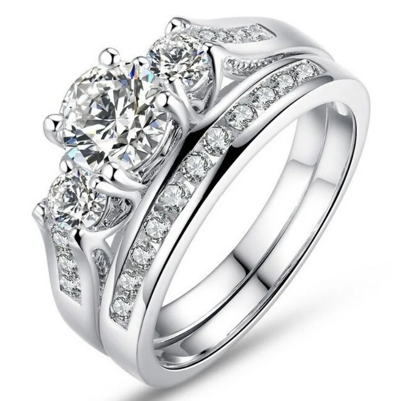 

Charm Silver Color Inlaid with White Zircon Rings Exquisite Fashion Party Engagement Wedding Rings for Women Jewelry