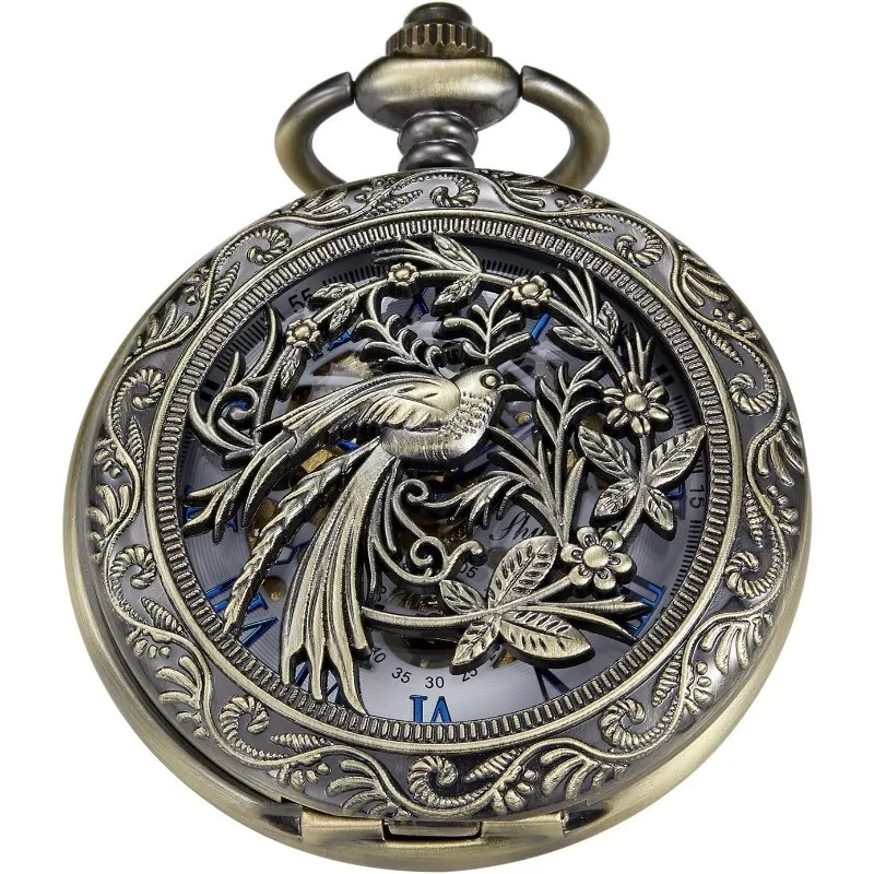 Men's mechanical movement Roman digital pocket watches, single-open and double-open case mechanical movement pocket watches