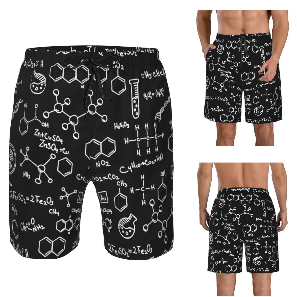 Science Chemistry Pattern Trunks Beach Board Shorts Casual Quick Dry Swimming Summer Men Pants