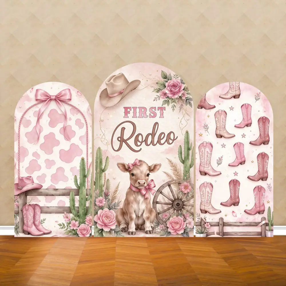 Custom First Rodeo Arch Backdrop Pink Cowgirl First Birthday Western Rodeo Girl Party Decorations Arch Wall Photo Background