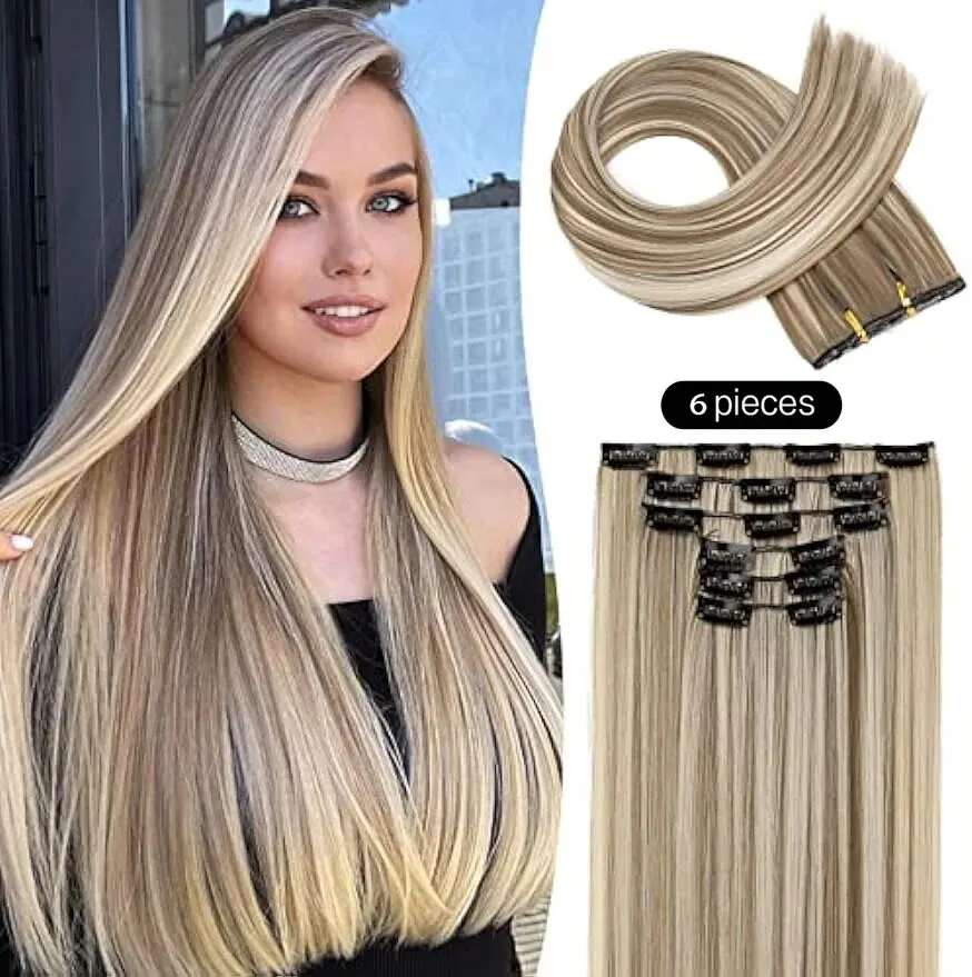 Extensiones de Cabello con Clip para mujer, postizos sintéticos ligeros, trama de encaje larga y gruesa