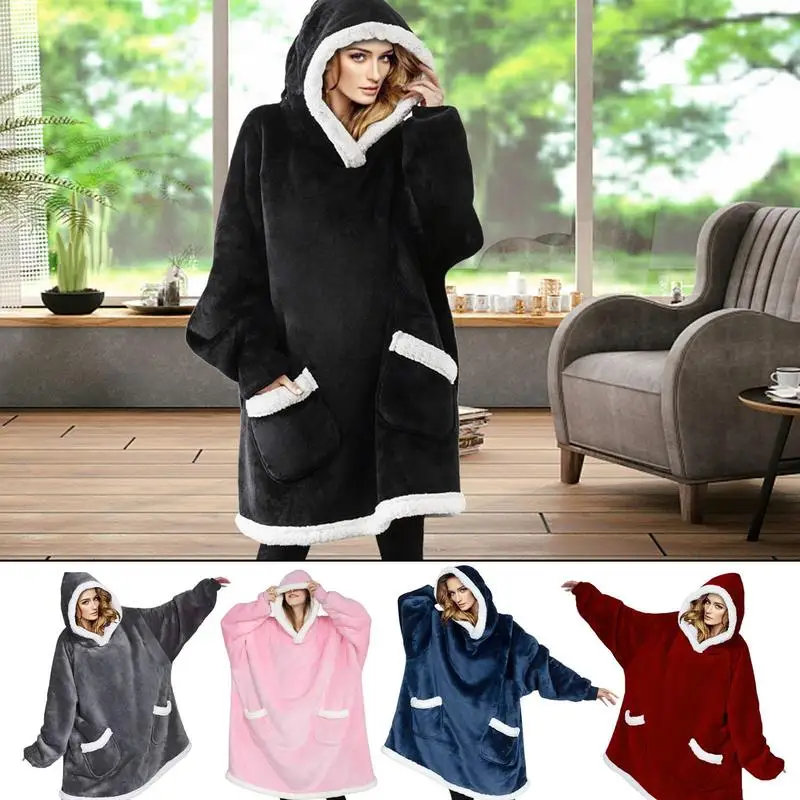 

Warm Thick Hooded Blanket Unisex Giant Wearable Blanket With Sleeves Arms Large Comfy Wrap Robe Blanket For Adults For Home