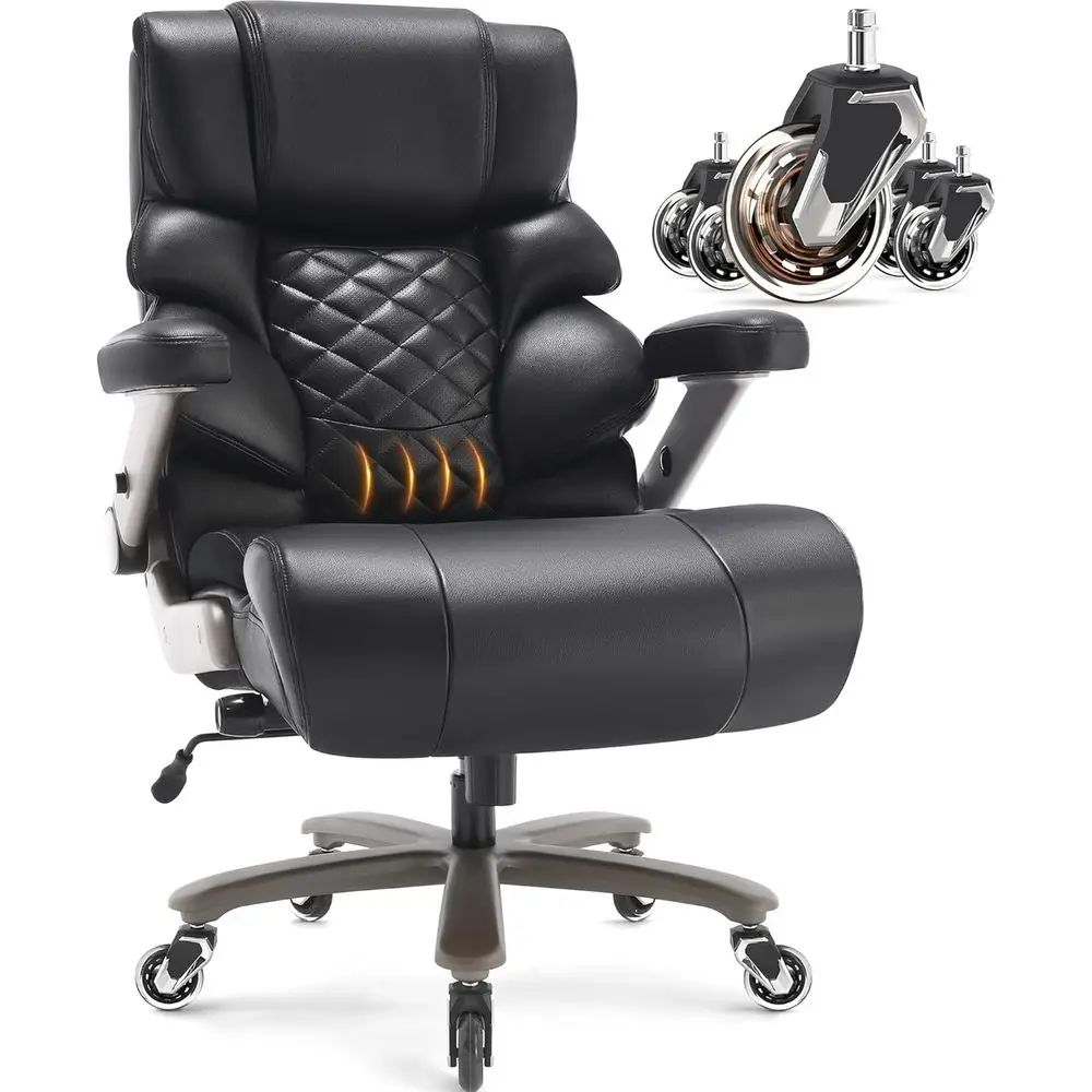 Large High-Back Desk Chair with Adjustable Lumbar Support, 3D Armrests, Plus-Size Wheels, Heavy-Duty Base, Thick Padded Seat