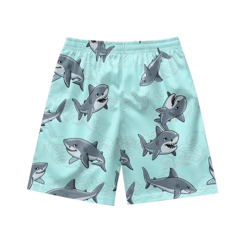 Cartoon shark pattern daily fashion temperament trend casual loose summer men's drawstring sports sky blue shorts