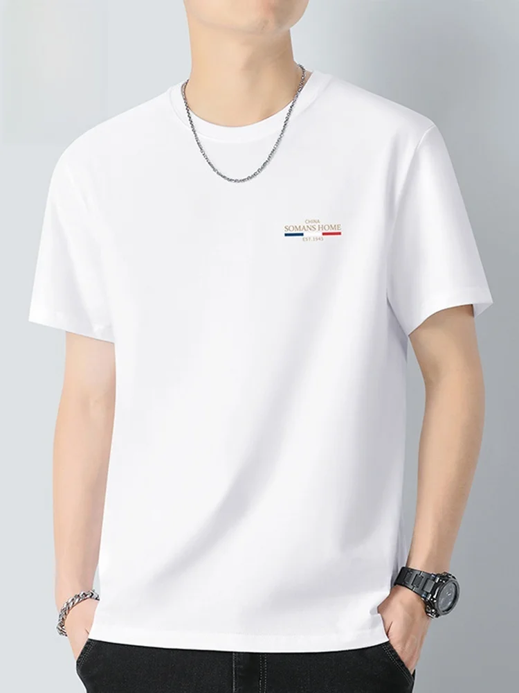 

Pure Cotton Men's ort Sve T-irt Summer Trendy Long Staple Cotton White Body irt Loose Fit Anti-Wrinkle