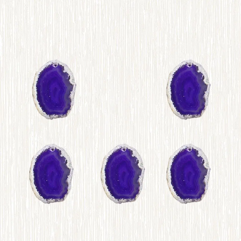 

5Pcs Agate Stone Slice Pendants Plated Natural Irregular Cut 40-55Mm Purple DIY Jewelry Making Charms for Necklace
