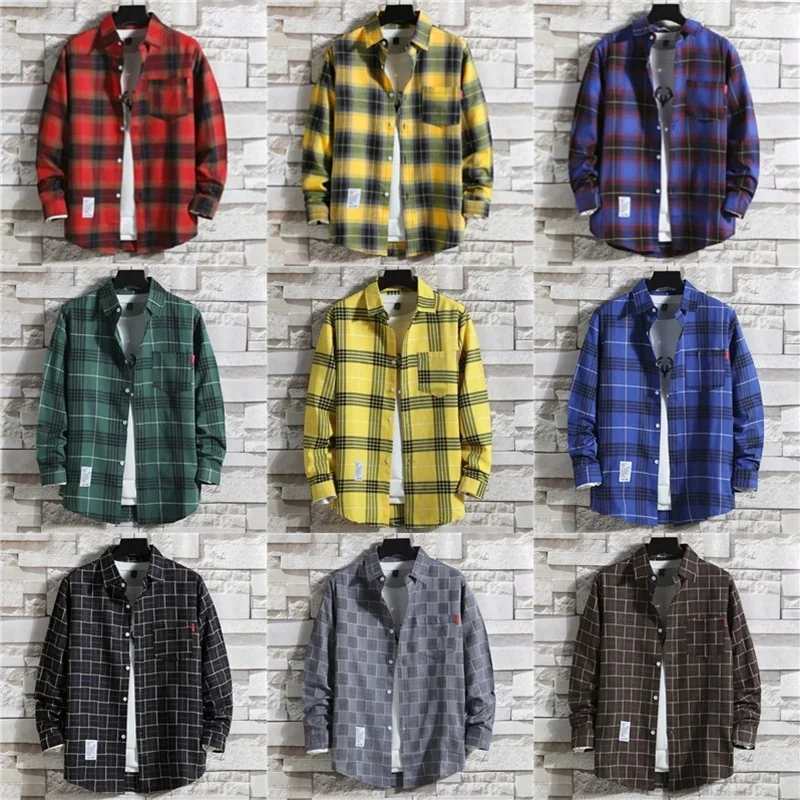 Men Clothing 2024 Fashion Spring Summer Autumn Casual Plaid Long Sleeve Shirt Retro Youth Casual All-match Top Men Shirt Coat