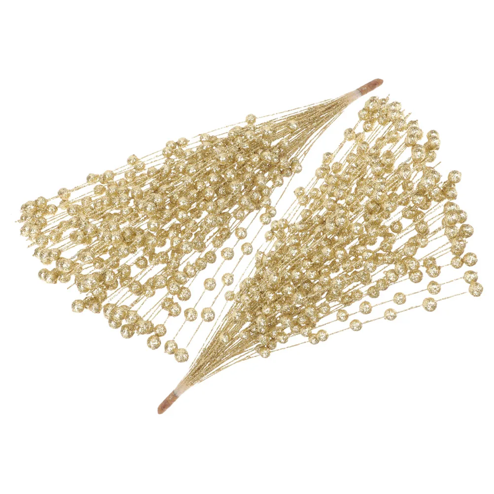 

2pcs Artificial Flower Cuttings Realistic Gold Berry Stems Christmas Faux Fruit Branches Plastic Foam Glitter Party Decorative