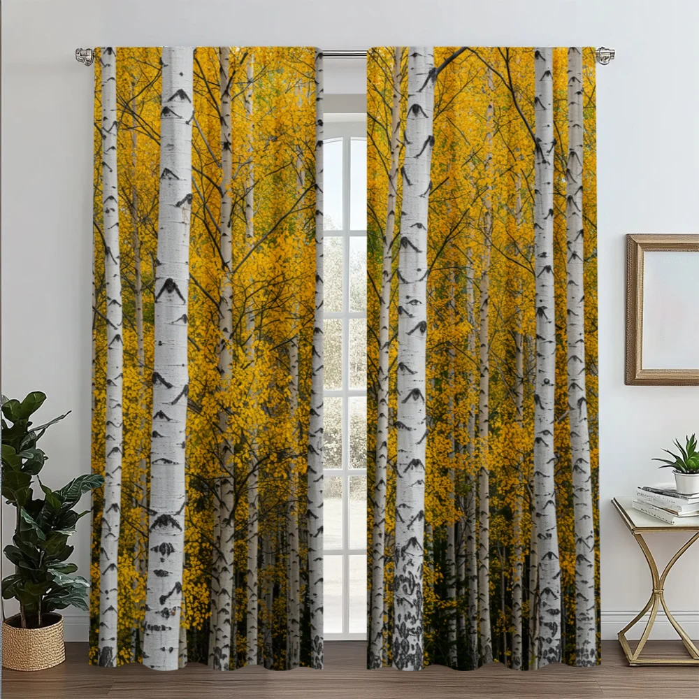 

2pc, Window Drapes Birch trees, autumn forest, fallen leaves, nature Versatile Polyester Fabric,Without Electricity Holiday
