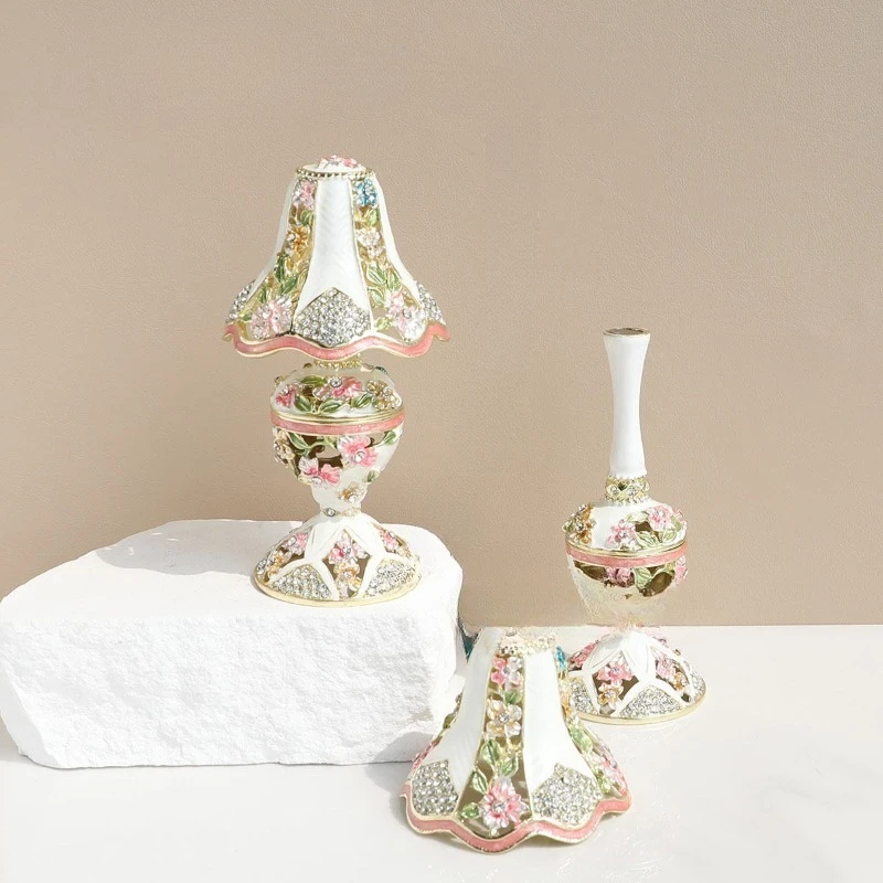 European enamel color retro style light luxury table lamp decoration box alloy jewelry box creative ornaments