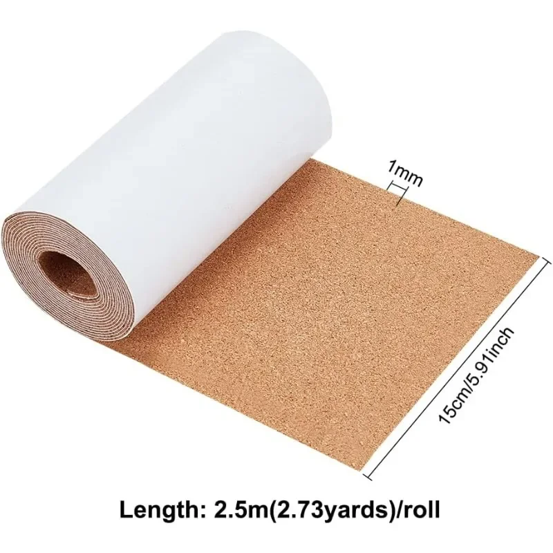 98.4x5.9inch Self-Adhesive Cork Roll, 1 mm Thick Cork Mat with Strong Adhesive-Backed for Wall Decoration Party and DIY Crafts