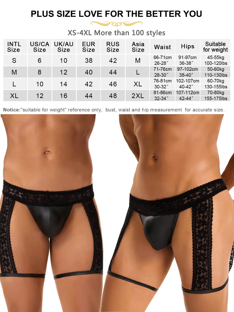 Comeondear Sissy Underwear Black Leather Lace Garter Panties Sexy Men Intimate Lingerie Plus Size Suspenders Thong With Leg Ring