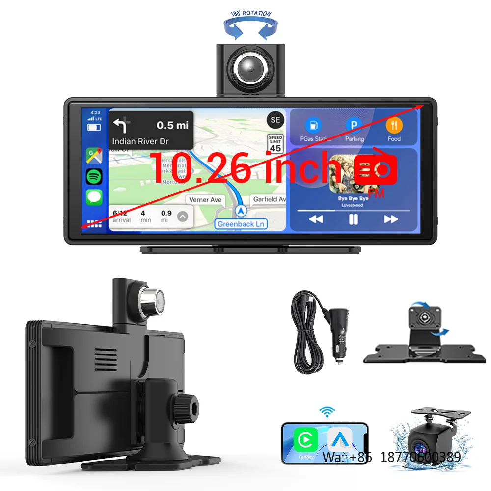 Carplay DashCam Dash Cam Front and Rear 4k Night Vision Car Dvr Dash Cam Car Wireless CarPlay Screen FM Camera view 2