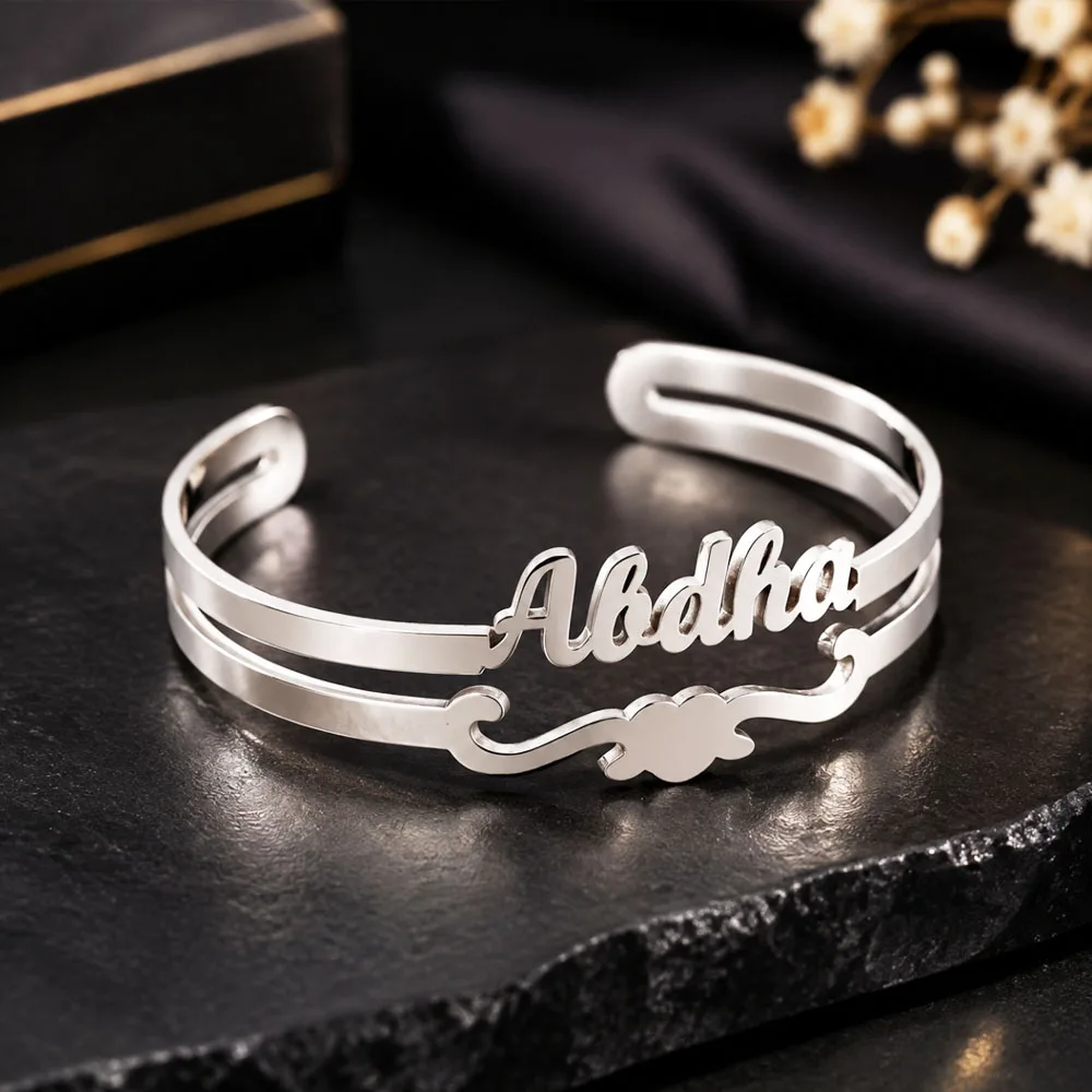Personalized Name Bangle Stainless Steel Openable Bracelet