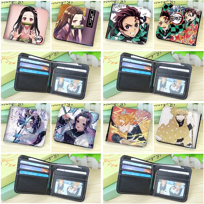 Demon Slayer Wallets Anime Figure Peripheral Tanjirou Zenitsu Nezuko Shinobu Coin Purse Kimetsu No Yaiba Zipper Money Clip Bag