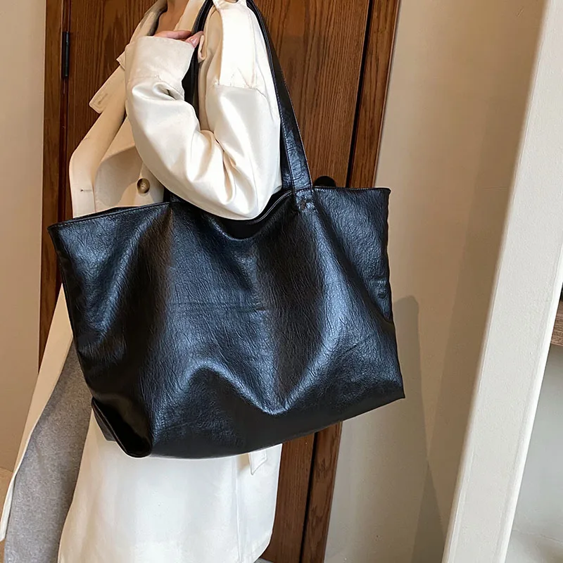 Oversize Shopper Bag Simple Casual Large Capacity Tote Women Handbags Designer Bag Luxury Soft Leather Shoulder Bag Black bolsos