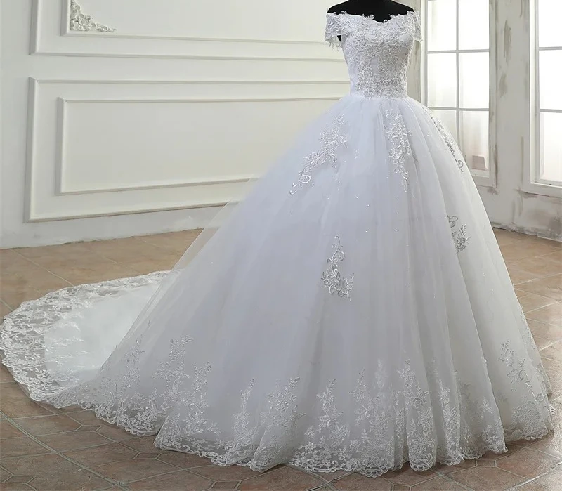 Customized 2026 New Off Shoulder Ivory Tulle Wedding Dress Cheap Custom Plus Size Bridal Gown Vestido De Noiva Robe De Mariage