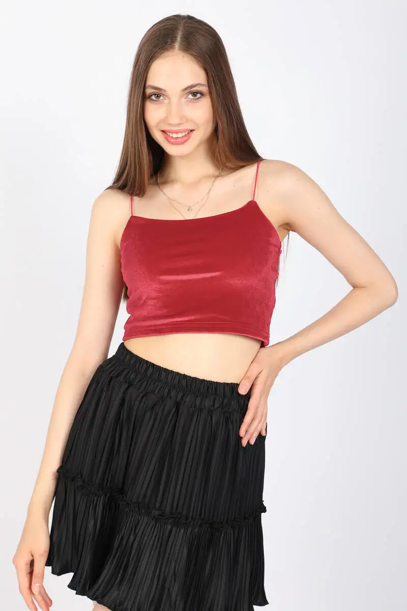 Women Burgundy Rubber Hanging Velvet Bustier