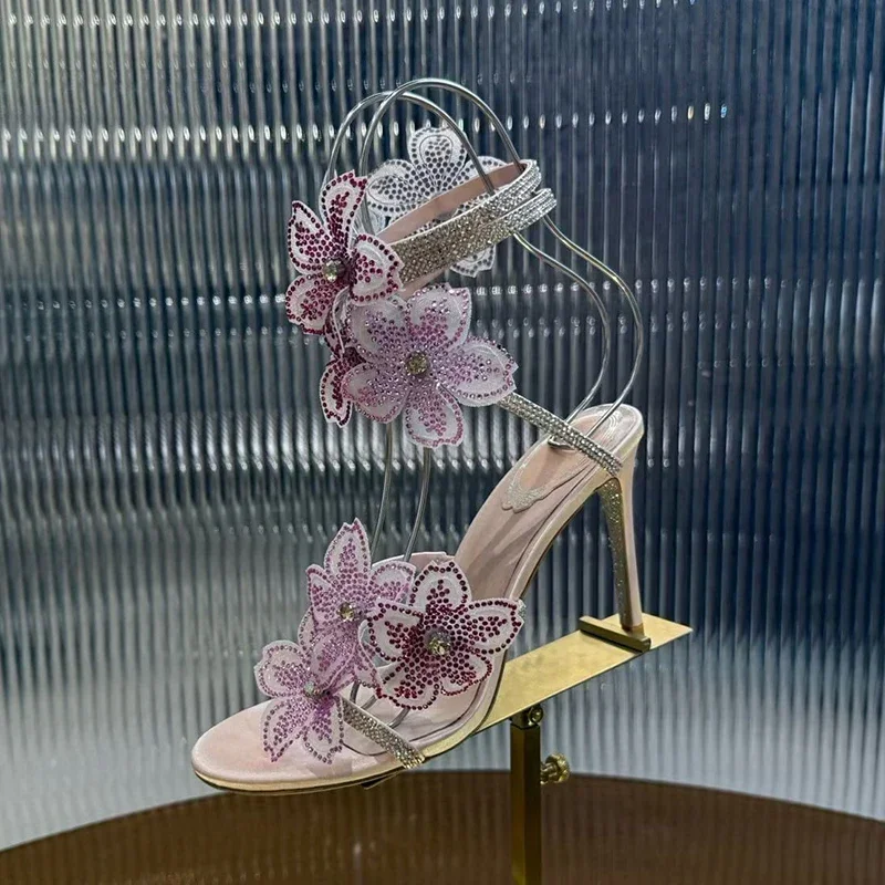 

Модные сандалии на высоком каблуке в форме змеи со стразами, женские пикантные универсальные сандалии с открытым носком, свадебные банкетные туфли