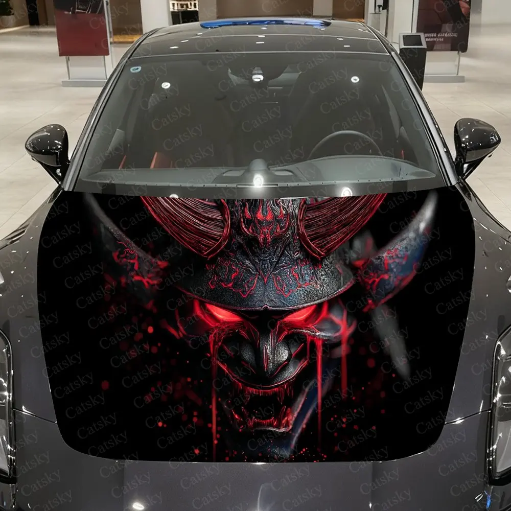 

Scarlet Oni Hannya Mask Car Vinyl Wrap, PVC Waterproof Car Hood Sticker, Self-Adhesive Scratch-Resistant Stickers