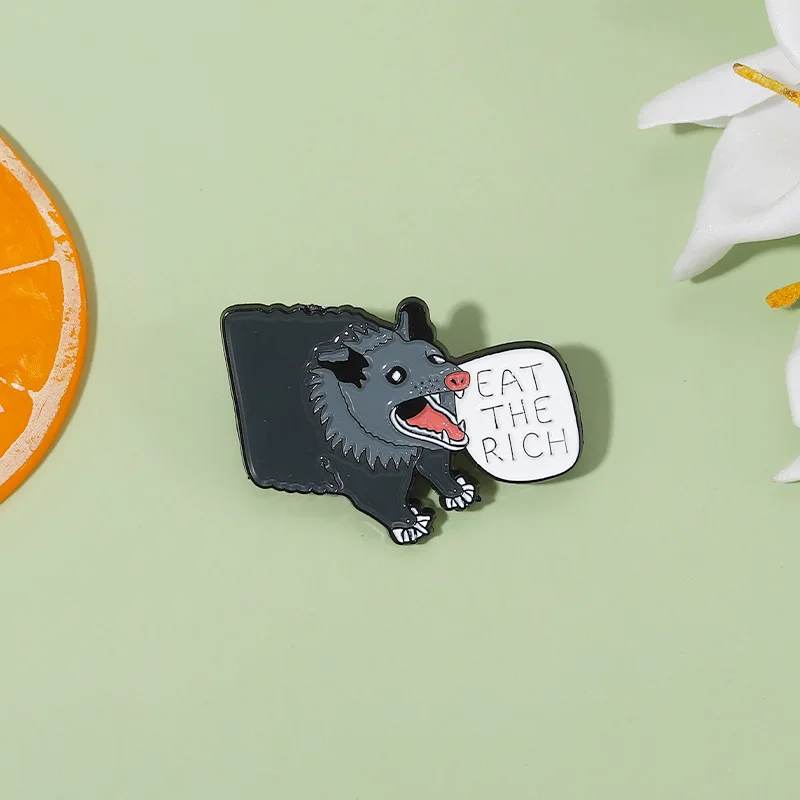 Hashibira Inosuke Enamel Pins Custom Grey Possum Boar Eat The Rich Brooches Lapel Badges Fun Quotes Animal Jewelry Gifts