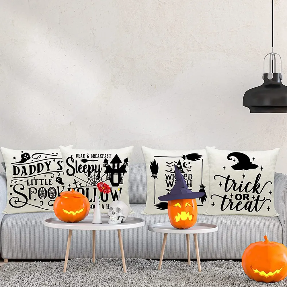 【FLASH DEAL】Halloween Pillow Covers 18X18 Set Of 4 Cushion Cover Farmhouse Halloween Decor Pillowcases For Sofa Couch Decoration