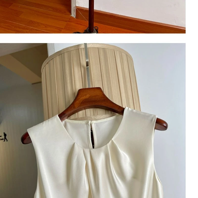 Summer Blouse Shirts Women Clothes Sleeveless Tunic Folds Blouses Solid Color Vintage Temperament Tops 2025 Blusas Mujer De Moda