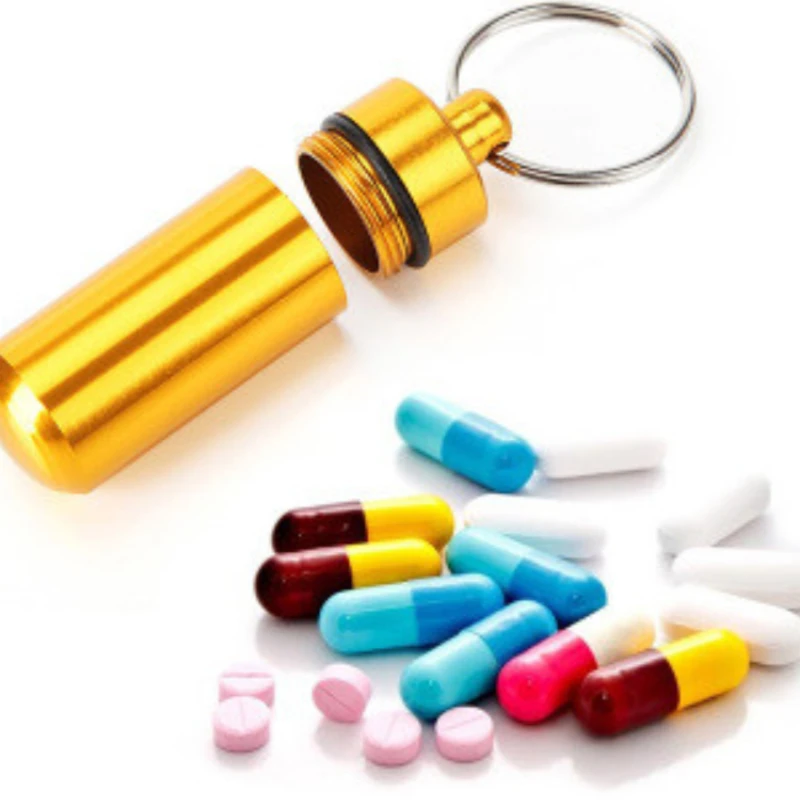 1PCS Colorful Baby Aluminum Pill Box Medicine Case Container Bottle Holder Keychain Outdoor Pill Case Pillbox Portable