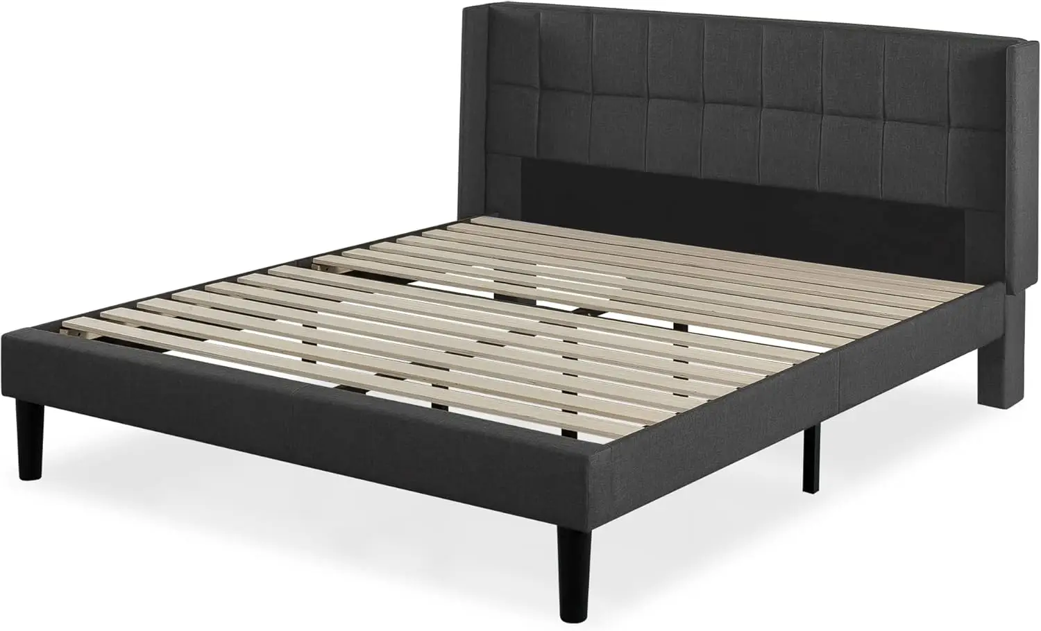 Upholstered Platform Bed Frame with Wingback Headboard, Mattress Foundation, Wood Slat Support, No Box Spring Needed