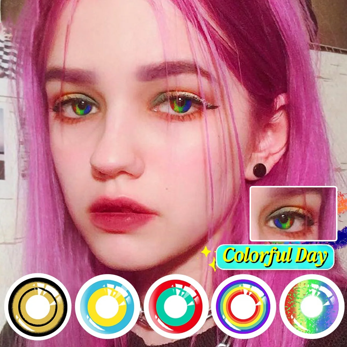 VISUASHOW Myopie Anime Cosplay Farbige Kontaktlinsen 1 Paar Stärke -1,00 bis 8,00 Halbjahres-Einweg-Augenschönheitslinsen für Make-up – Detail 3