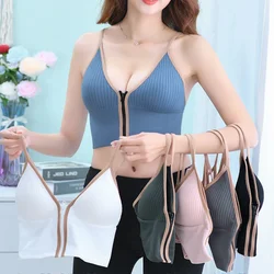 Sexy Seamless Bras For Women Padded Underwear U Backless Bralette Sleep Top Camis Cotton Wireless Fitness Zipper Bra Lingerie