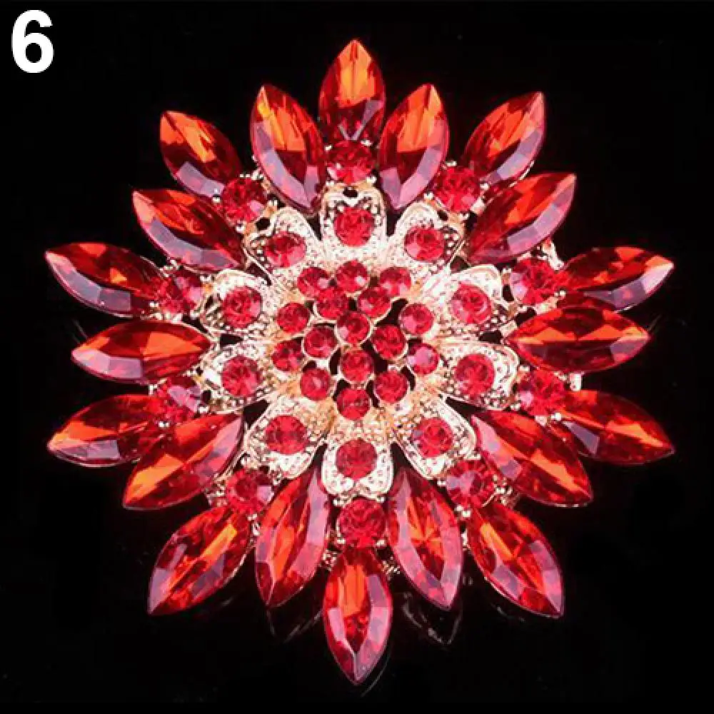 Women Brooch Fashion Jewelry Shiny Alloy Rhinestone Flower Wedding Bridal Bouquet Brooch Pin