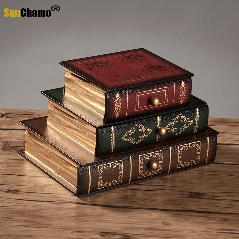 

European-style Home Furnishings Jewelry Drawer Box Retro Wooden Book Box Fake Book Model Photography Prop Book