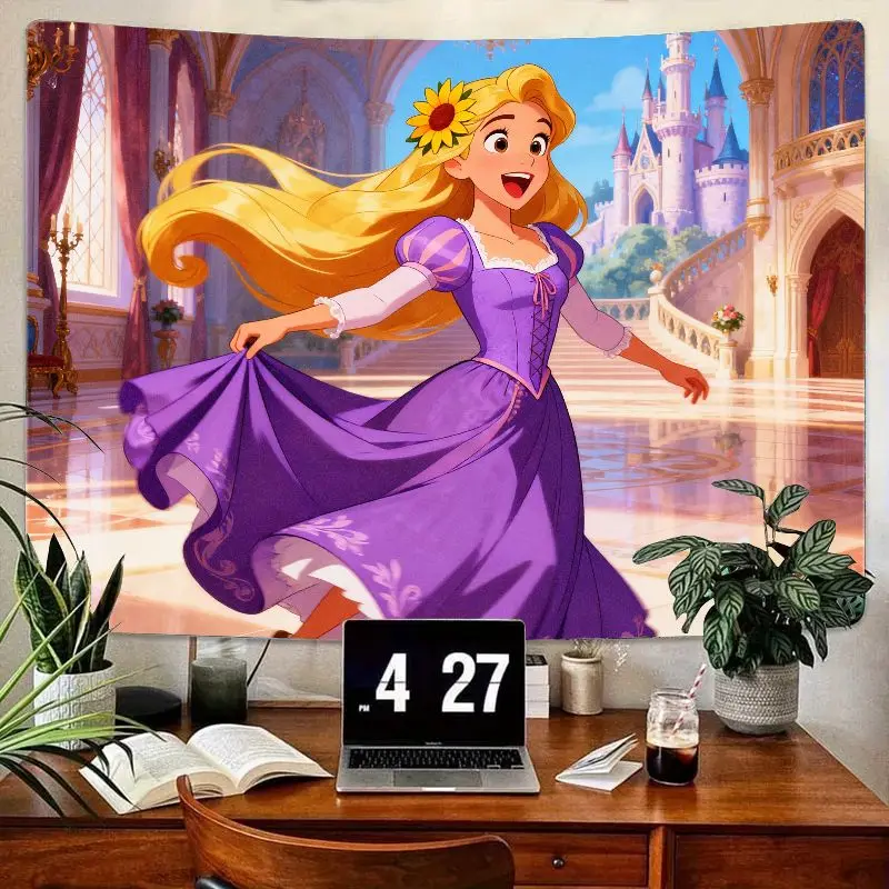 

1 шт. гобелен принцессы Рапунцель, зачарованные светлые волосы и фиолетовое платье, настенное искусство, Декор сказочного великого замка, подарок для девочки, спальня L