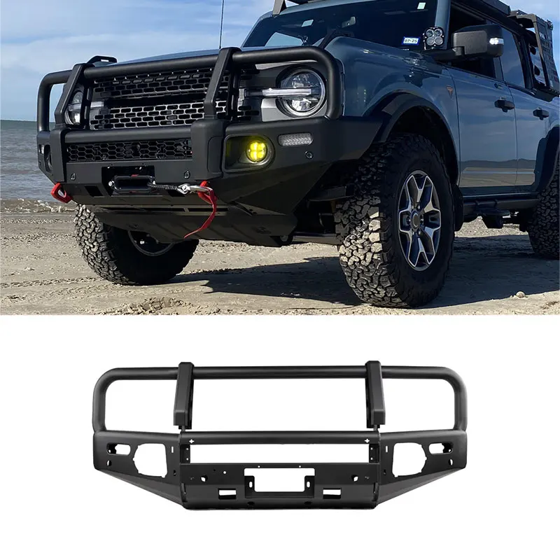 Parachoques delantero de acero negro con barra de protección y kit de defensa contra choques para Ford Bronco 21-22, accesorios todoterreno 4x4 para camionetas.