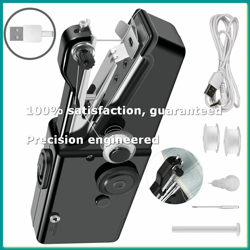 USB Electric Handheld Sewing Machine Kit, Cordless Mini Quick Repairing Sewing Machine for Curtain Leather-A07G