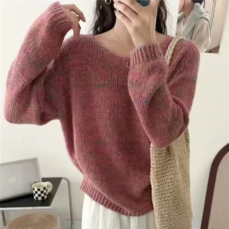 Primavera Autunno Design Sensation Piccolo pubblico Floreale Lana Nuovo stile Coreano Maglione lavorato a maglia allentato Pullover con scollo a V da donna
