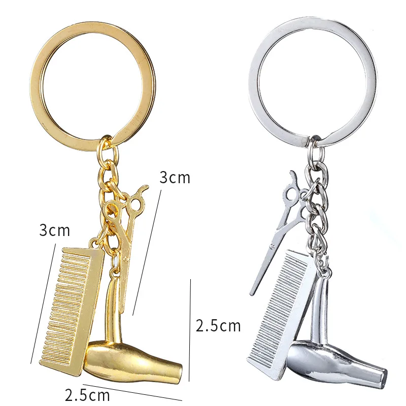 3 In 1 Classic Hairdresser Keychain Hair Dryer Scissor Comb Charm With Key Holder For Hair Stylist Graduation Gifts