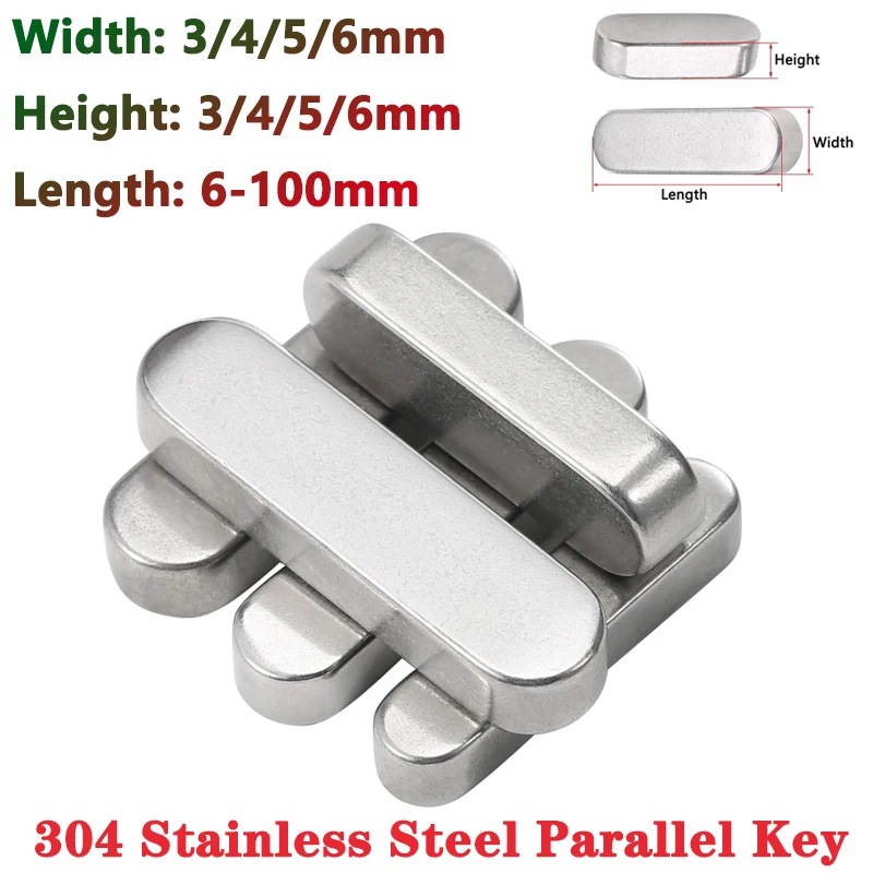 5-30pcs Parallel Key M3 M4 M5 M6 304 Stainless Steel A2 Round Ended Drive Shaft Flat Keyway Pin Length 6-100mm GB1096
