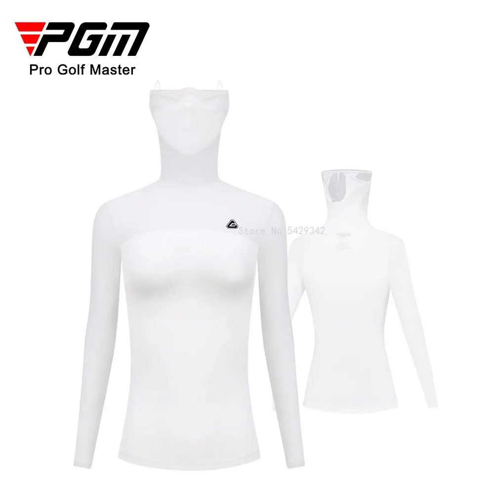 Pgm Women Anti-Uv Shirts For Golf Long Sleeve Summer Sunscreen Golf Tops Ladies Ice Silk Underwear With Mask Cooling Sportswear