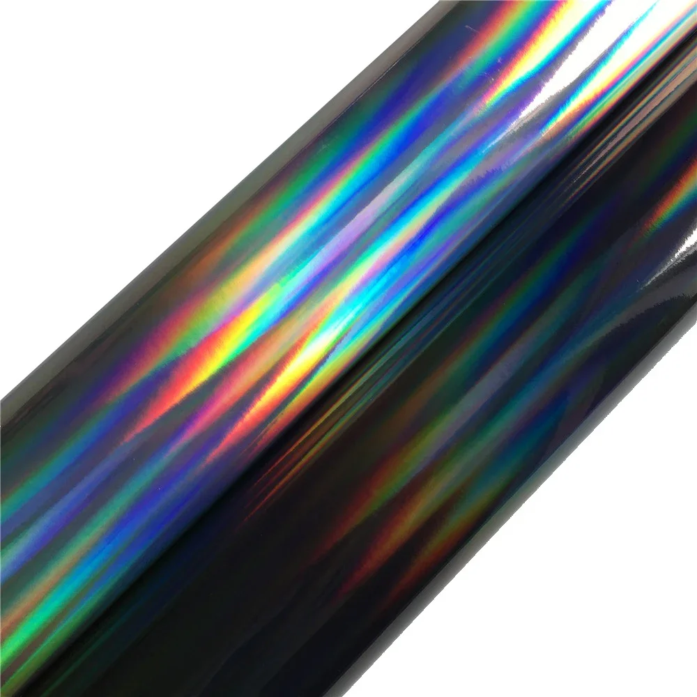 Black Silver Holographic Rainbow Chrome Vinyl Wrap Film Decal Bubble Free For Car Wheel Motor Laptop Console