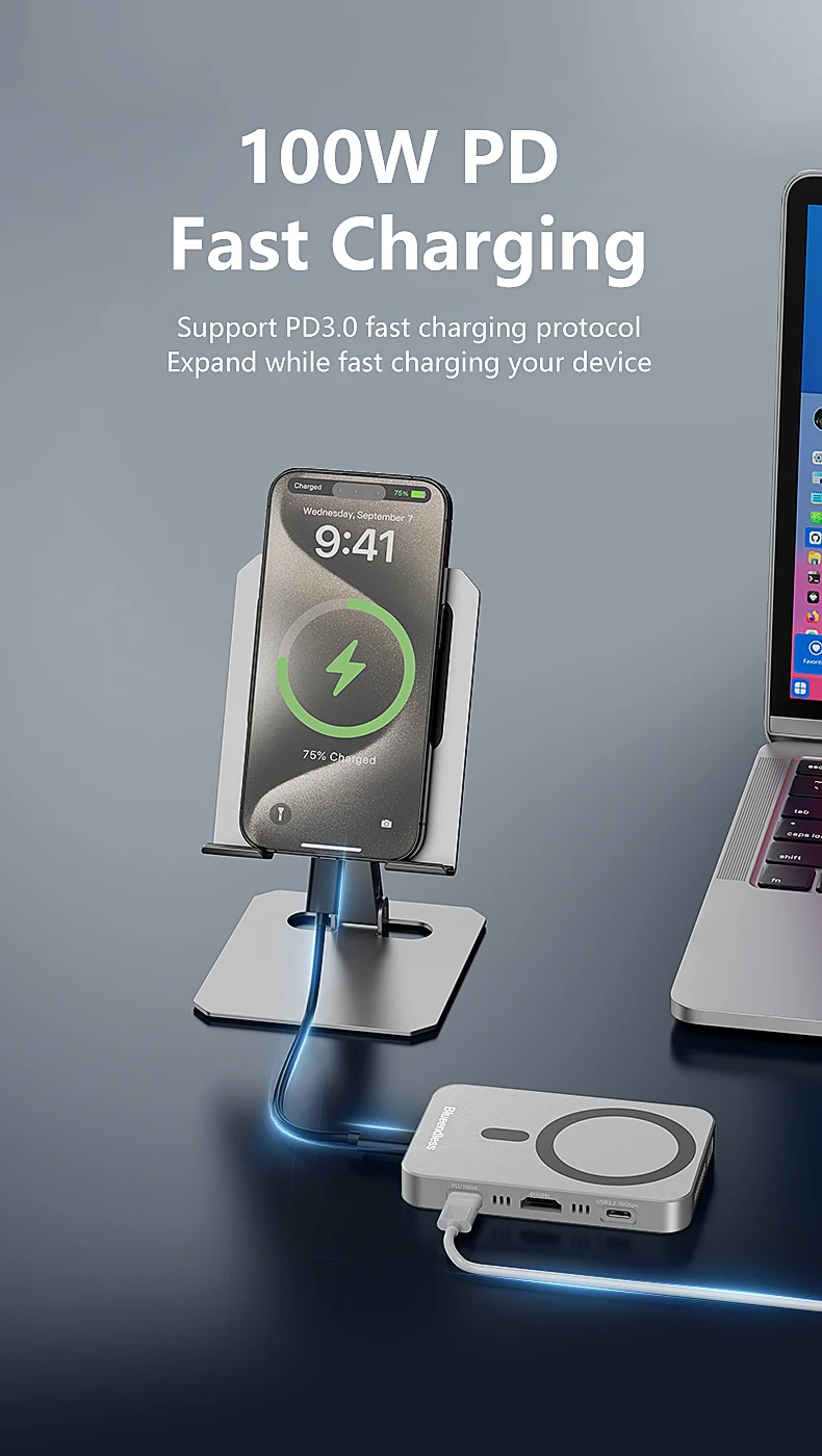 

Multifunctional Magnetic Docking Station with M.2 NVMe SSD Enclosure, 10Gbps USB C Hub, 4K60Hz HDMI, SD/TF Card Reader