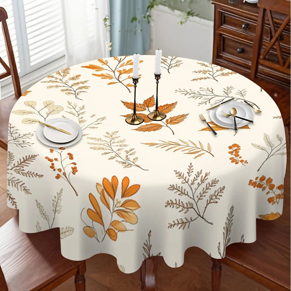 One-piece autumn leaves harmonious round tablecloth, specially designed for compact dining spaceszyc
