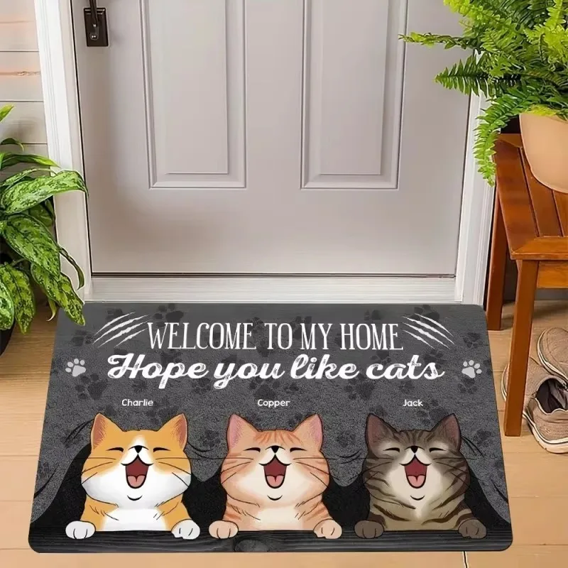 VIKAMA Cute Cat Slogan Doormat, for Entryways and Bedroom Doors, Non-Slip and Machine Washable, Home Accessories