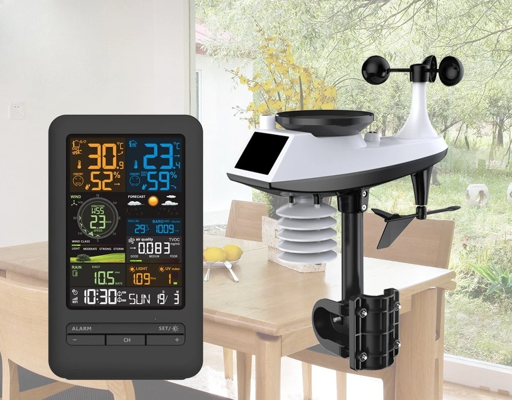 TUYA Intelligent Wireless Weather Station Wind Speed Rainfall Wind Direction Weather Forecast Electronic Alarm Clock