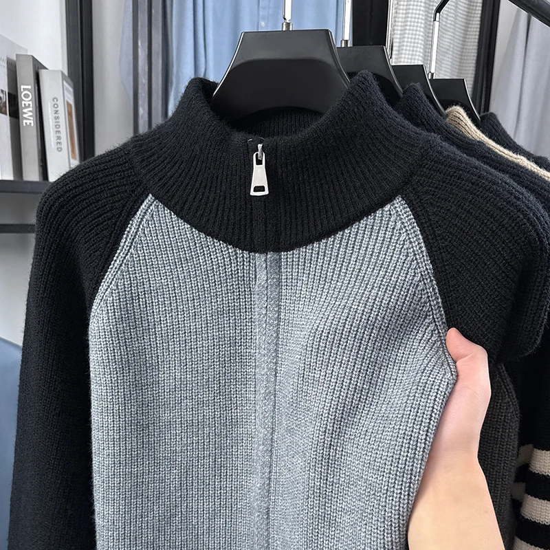 Hochwertige Herren-Strickjacke, Modemarke, gestreift, mit Reißverschluss, Stehkragen, Herbst/Winter, neuer, personalisierter, lässiger Pullover-Mantel – Detail 19