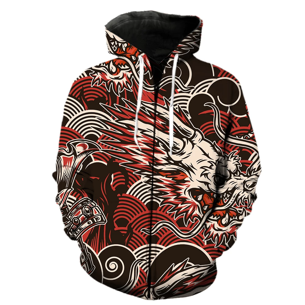 Japanese Style Cobra Dragon Men's Zipper Hoodie Unisex 3D Print Casual Cool Oversized Spring Harajuku 2022 Hot Sale Funny Teens